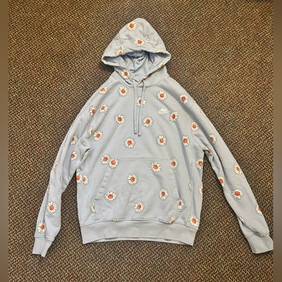 Nike Jackets & Blazers - Nike Light Blue Hoodie with Daisies Size Small